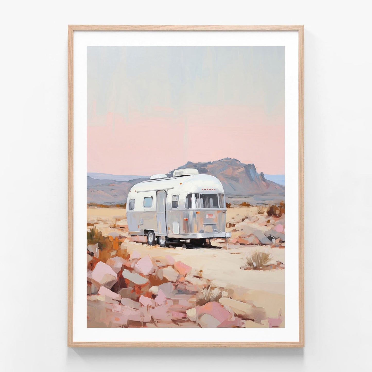 Desert Airstream oak framed print