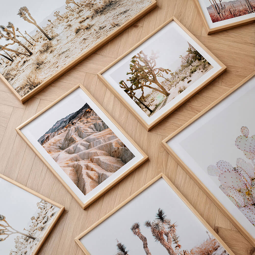 A collection of desert framed prints.