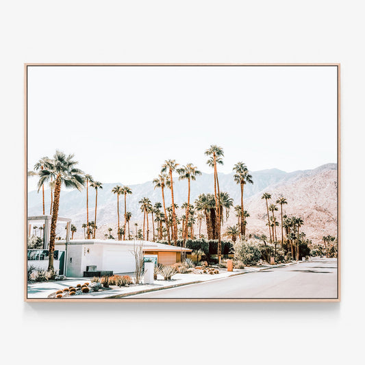 Palm Springs Desert Streets Canvas photo wall art print in oak frame