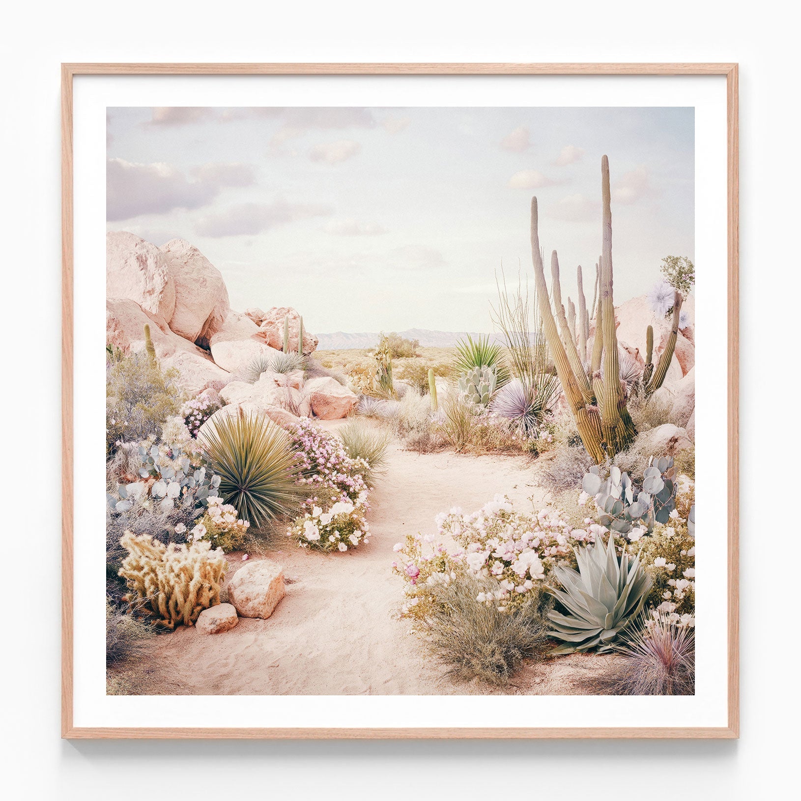 Desert in Bloom oak framed print
