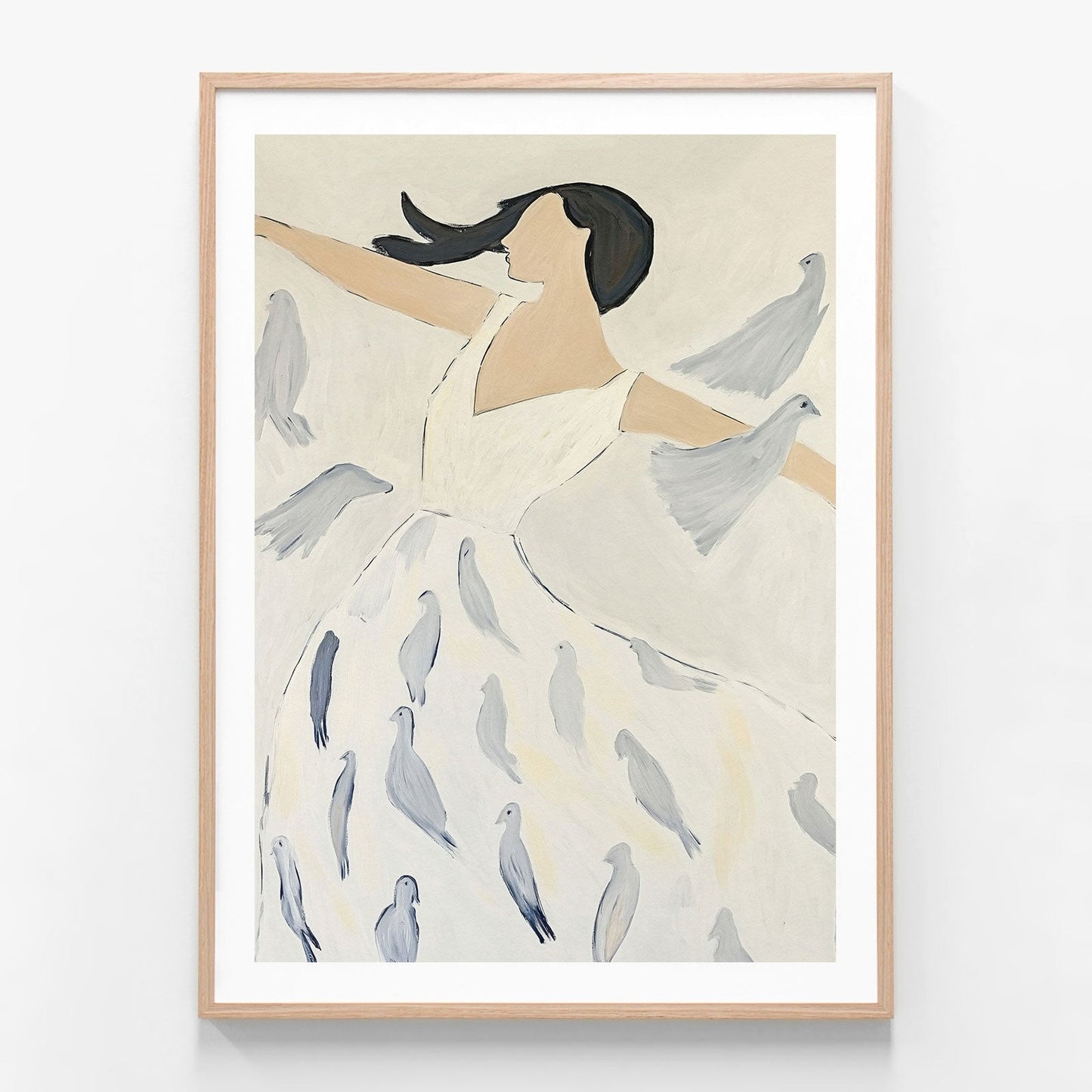 Dove Child oak framed print
