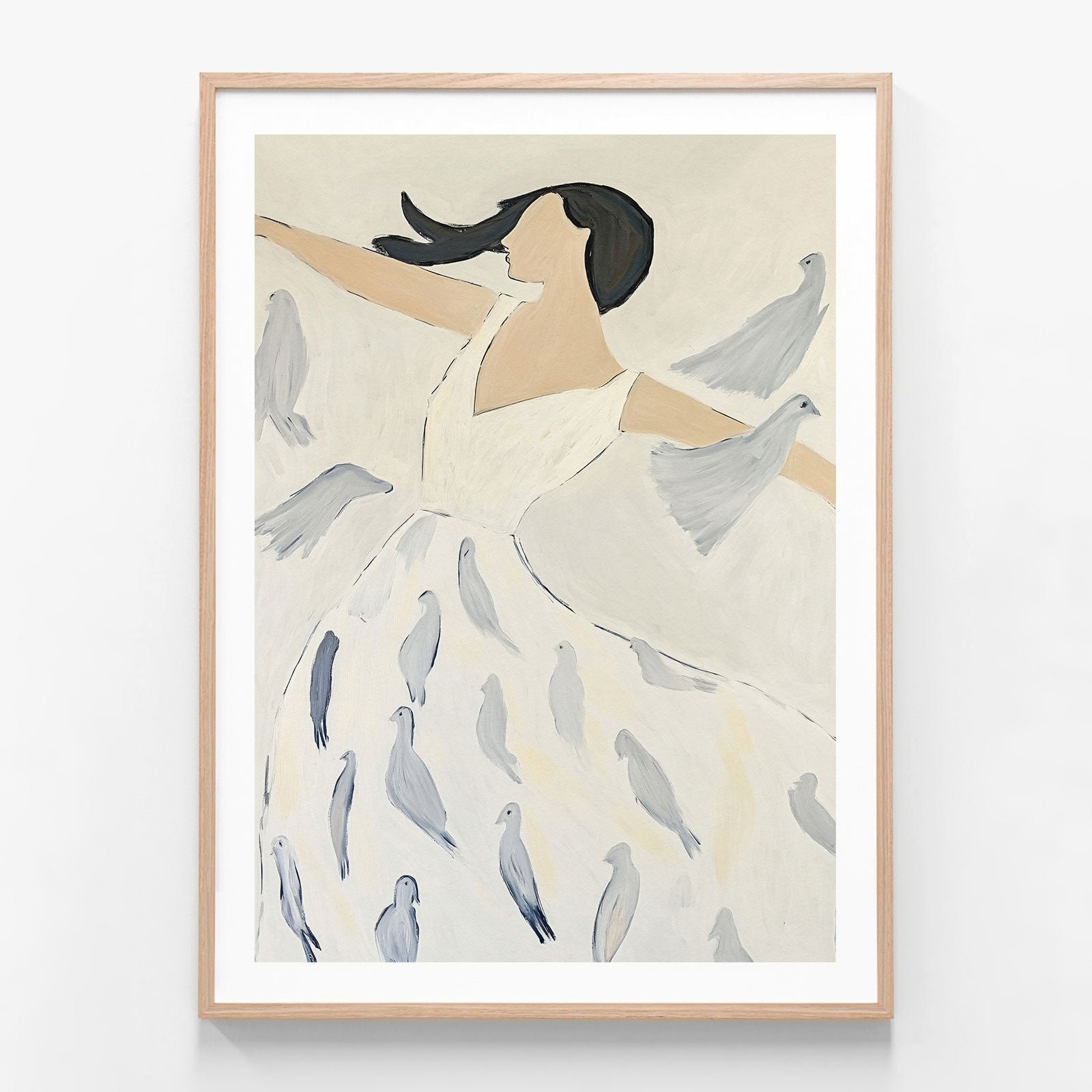 Dove Child oak framed print