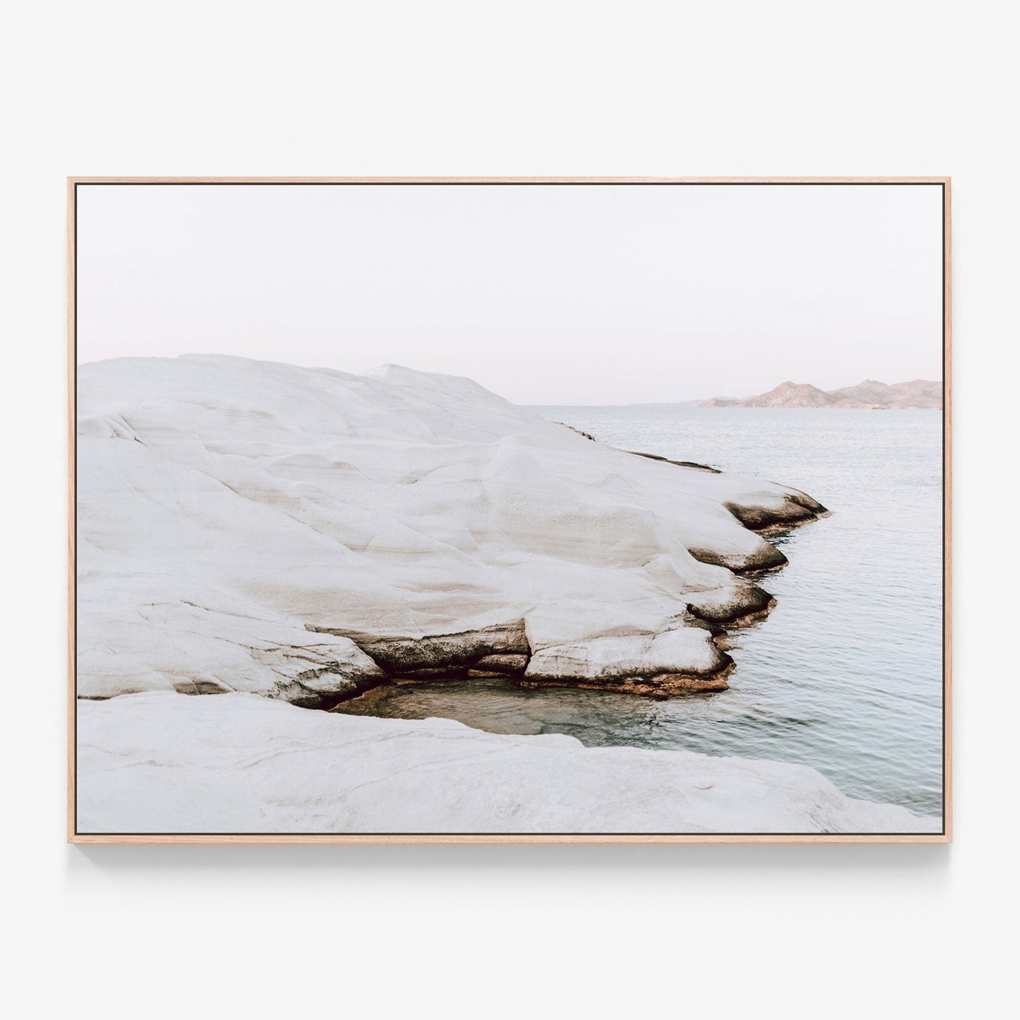 Dreamy Sarakiniko Canvas wall art with oak float frame