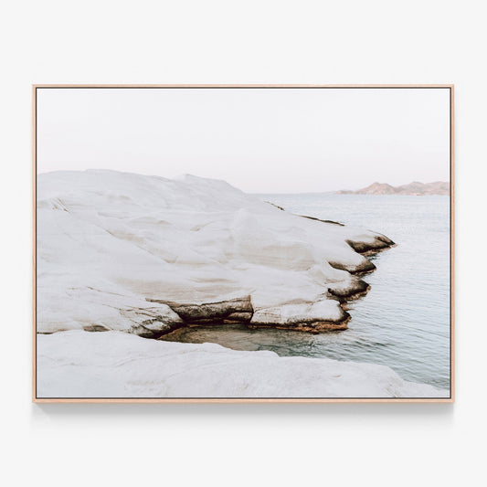 Dreamy Sarakiniko Canvas wall art with oak float frame