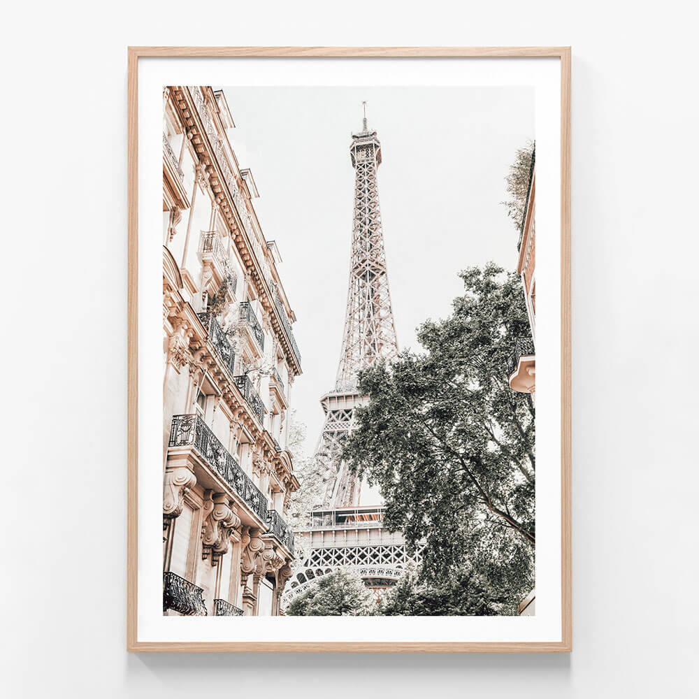 Eiffel Tower wall art print in oak frame