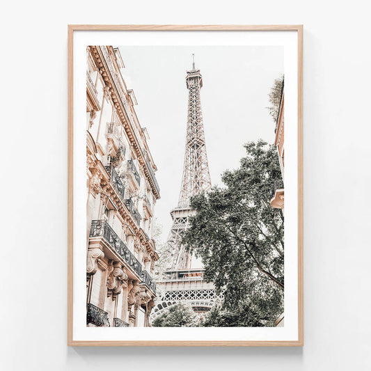 Eiffel Tower wall art print in oak frame