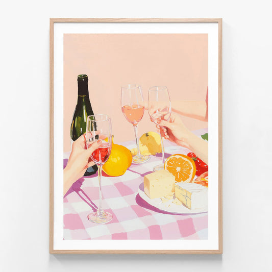 Evening Drinks oak framed print