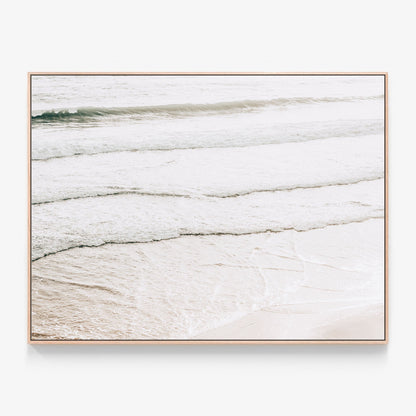 Evening Waves by the beach, photography canvas wall art print with oak float frame
