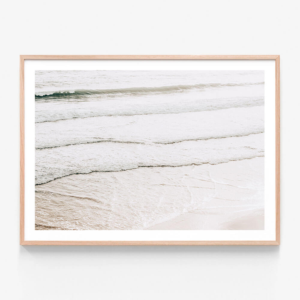 Evening Waves wall art print in oak frame