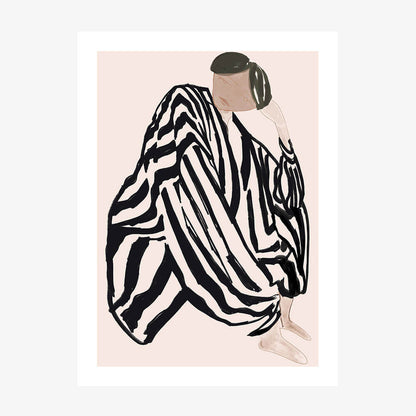 Art poster featuring a figurative illustration of a woman wearing stripes.
