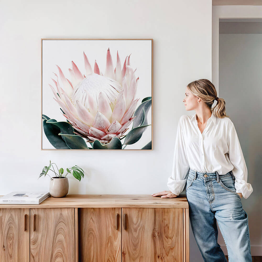 A protea flower floral canvas wall art print.