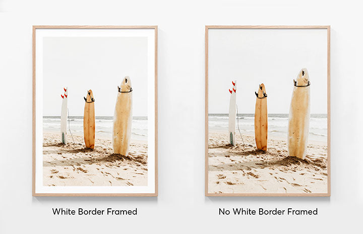 The difference between framed print with a white paper border and one without.