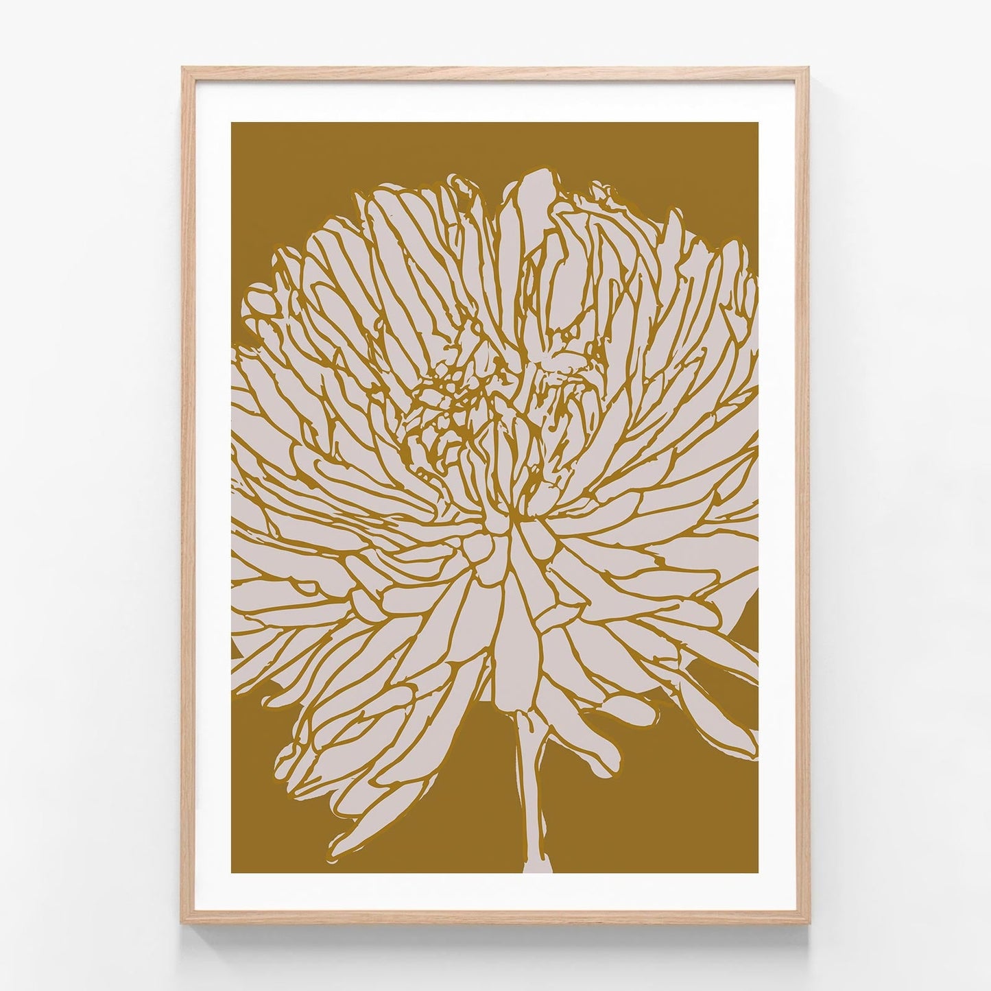 Golden Peony oak framed print