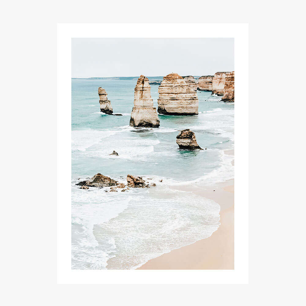 A photo print of the 12 Apostles rock formation along the great ocean road Australia.