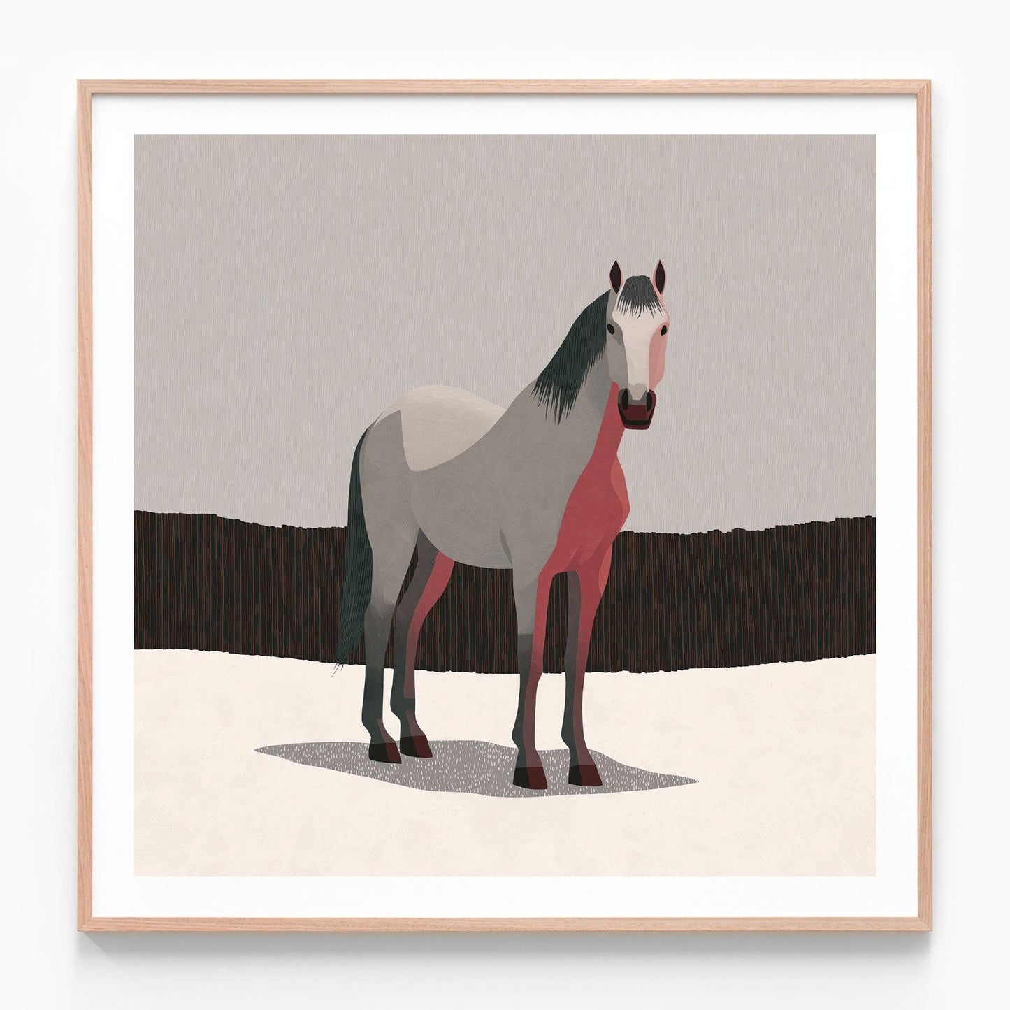 Grey Horse oak framed print