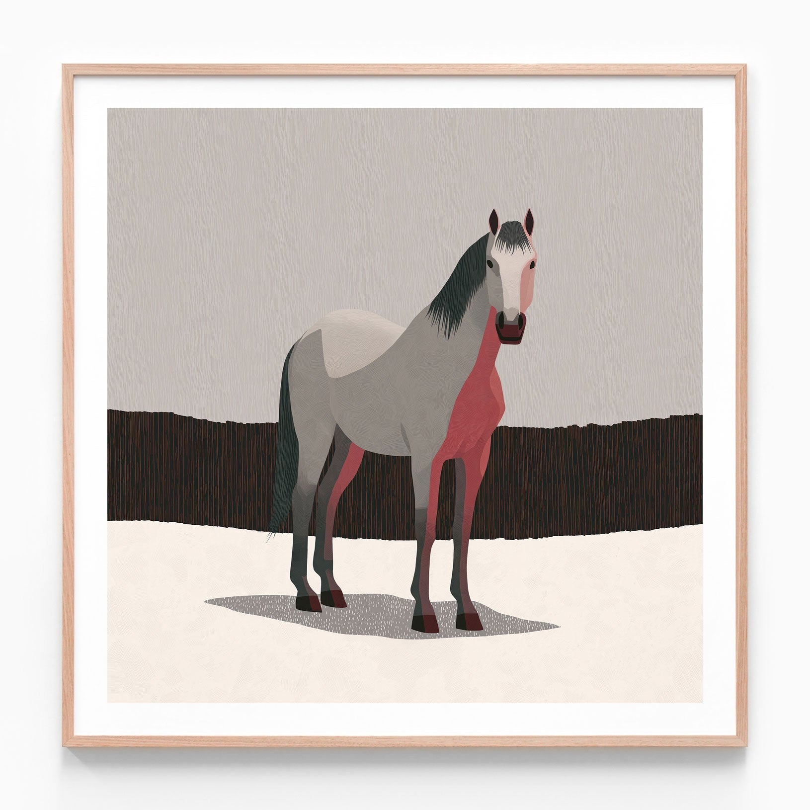 Grey Horse oak framed print