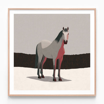 Grey Horse oak framed print