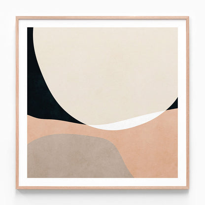 This image features a minimalist framed art piece titled "Henry 1". It consists of an abstract composition in soft tones, with large shapes in black, white, and beige.