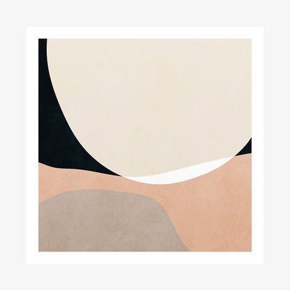 This image features a minimalist art piece titled "Henry 1". It consists of an abstract composition in soft tones, with large shapes in black, white, and beige.