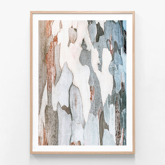 An abstract artwork print featuring close up photo of gum tree eucalyptus bark patterns.