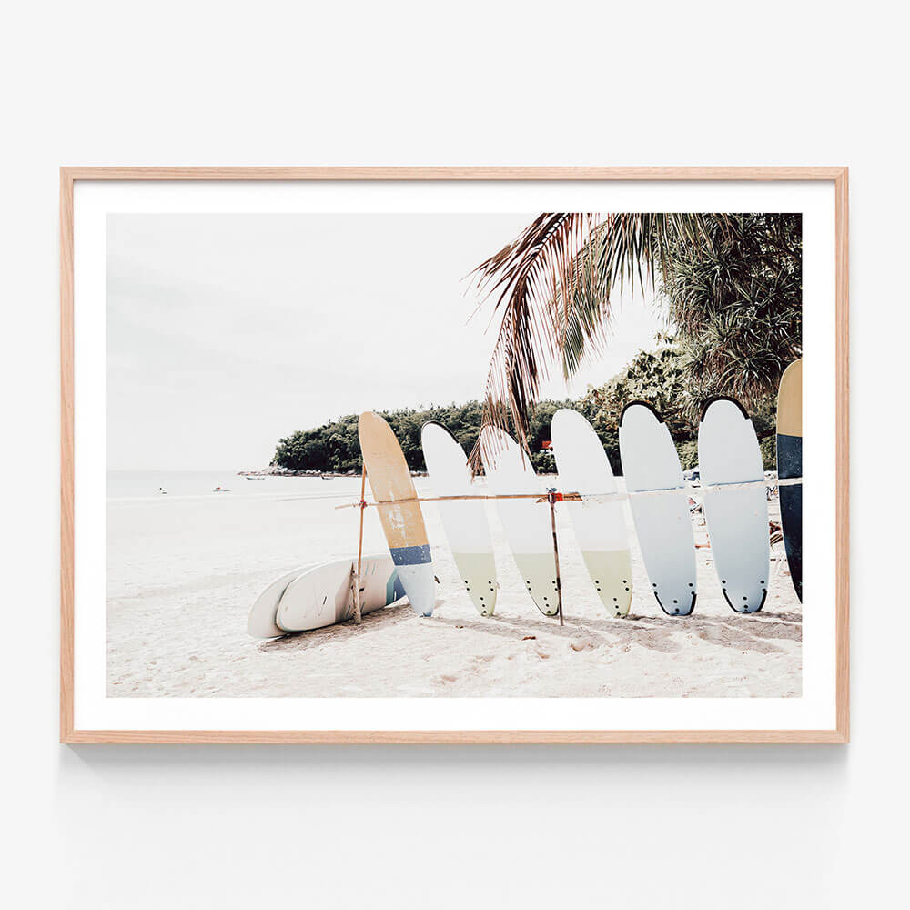 Island Surf wall art print in oak frame