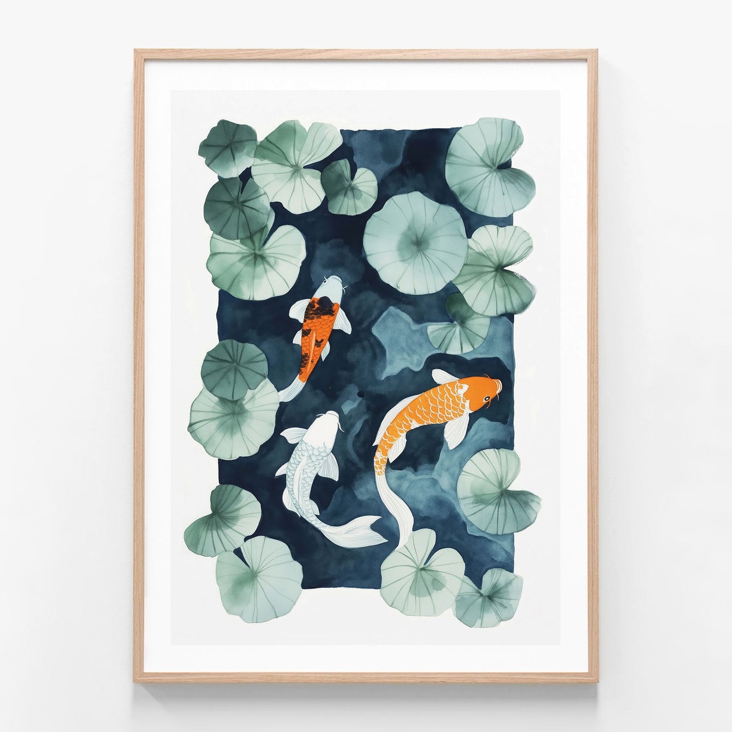 Koi Fish oak framed print