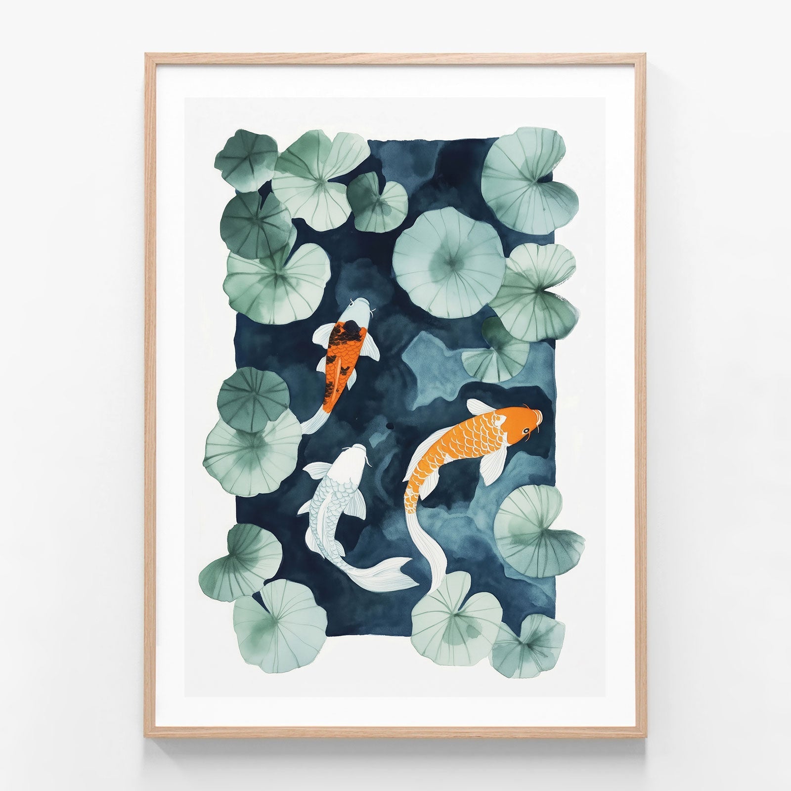 Koi Fish oak framed print