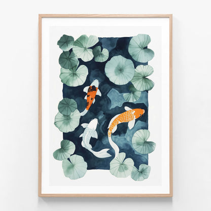 Koi Fish oak framed print