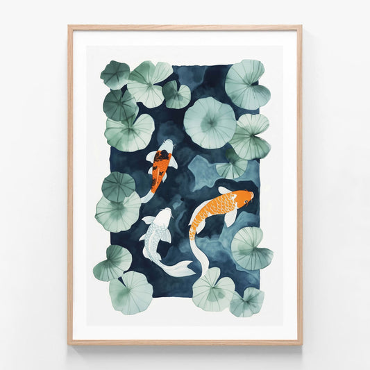 Koi Fish oak framed print