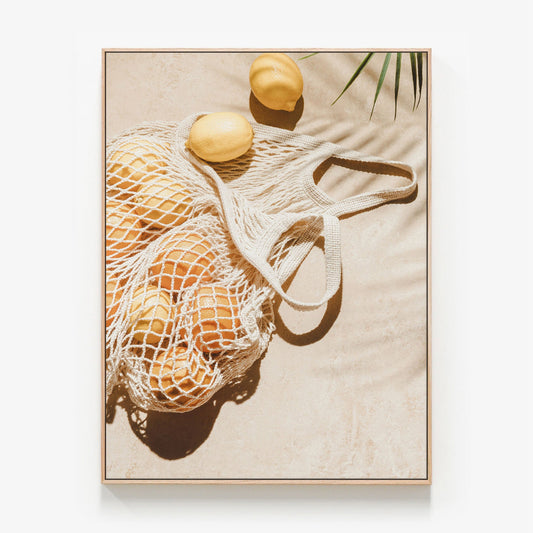 Lemon Lust Canvas wall art with oak float frame
