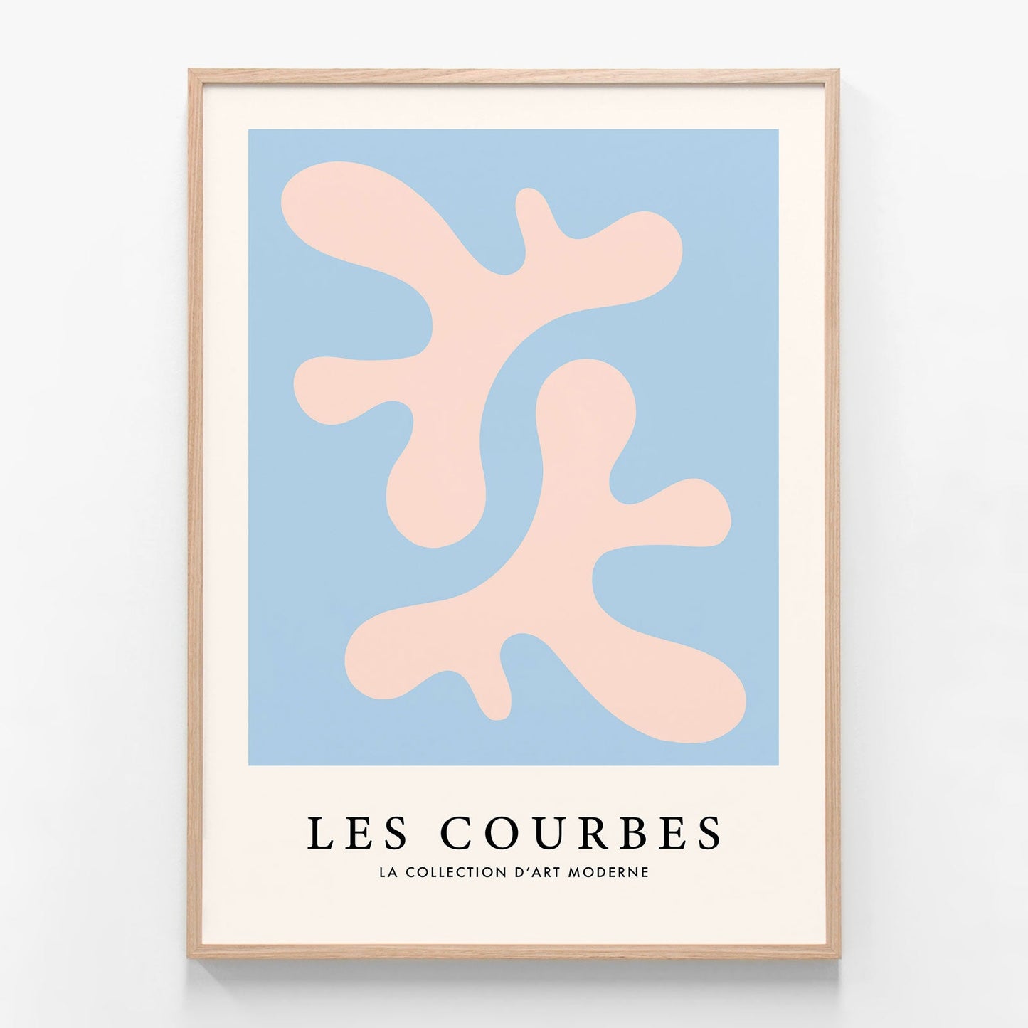 Les Courbes Bleu oak framed print