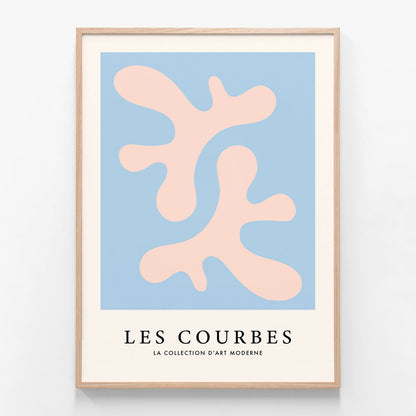 Les Courbes Bleu oak framed print