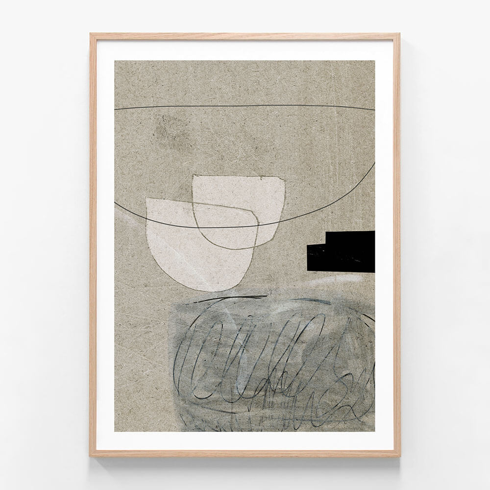Lifestyle abstract art framed print with organic shapes and lines.