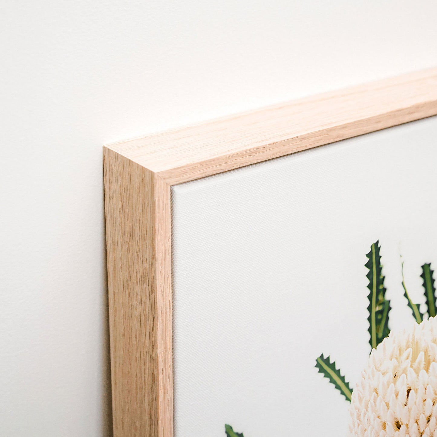 Light Banksia Canvas wall art corner detail