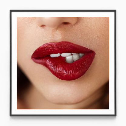 Lip Bite wall art print in black frame