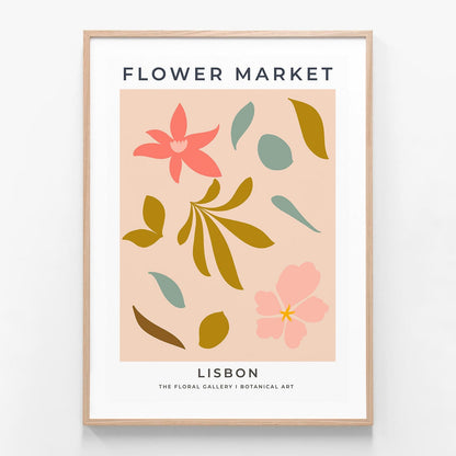 Lisbon Flower Market oak framed print