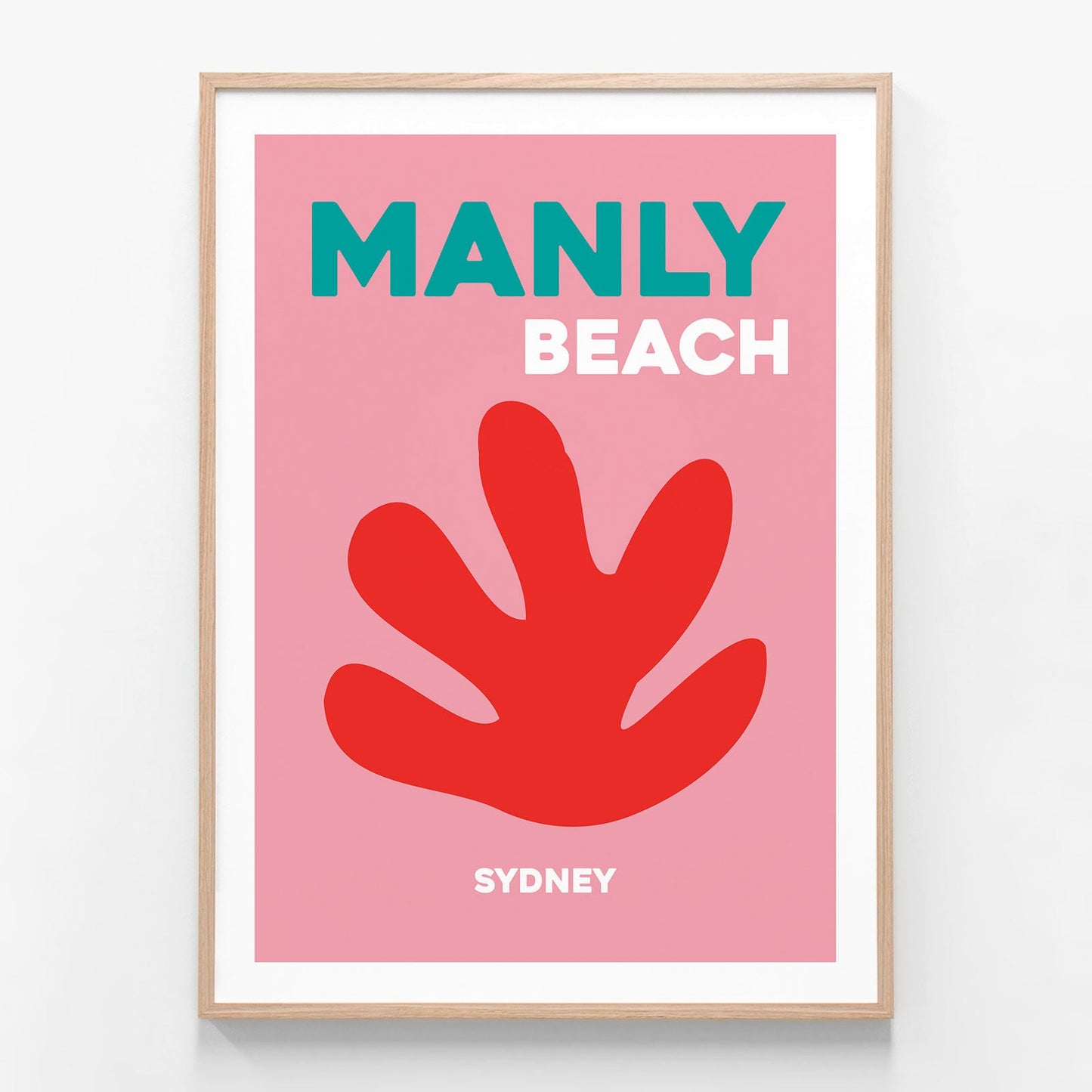 Manly Beach oak framed art print