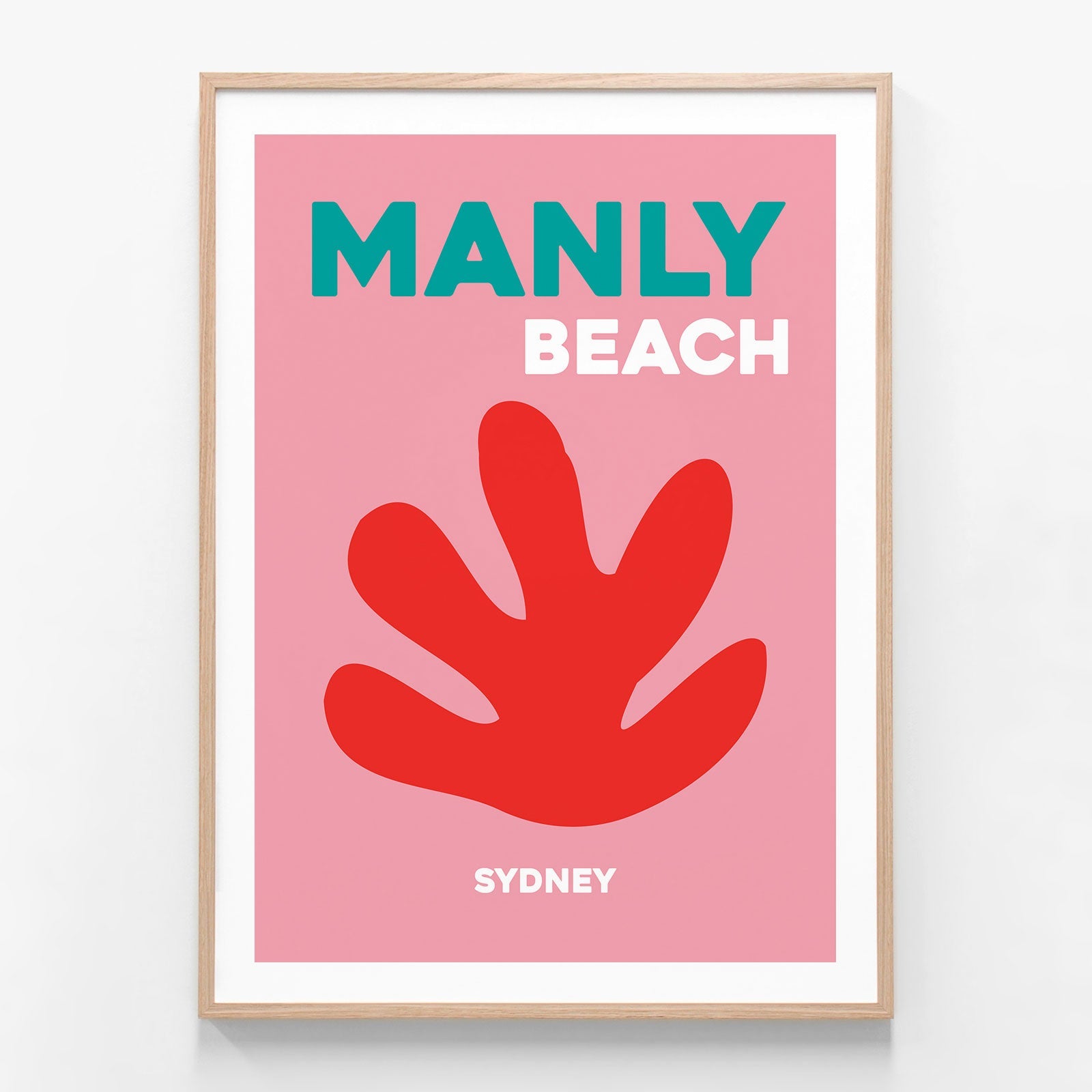 Manly Beach oak framed art print