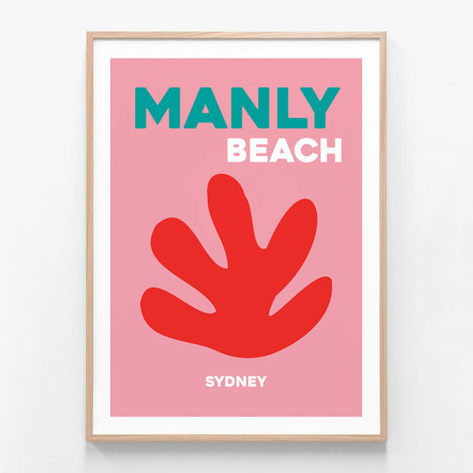 Manly Beach oak framed art print