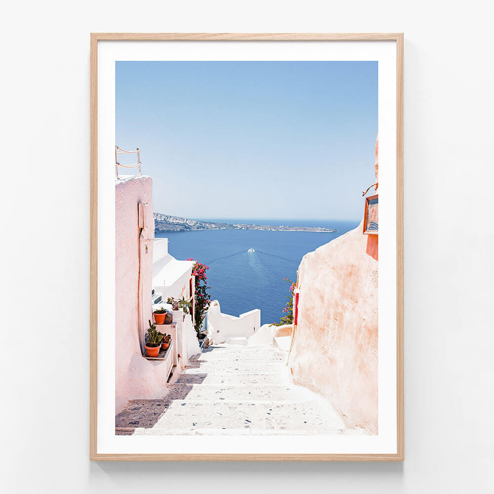 Mediterranean Path wall art print in oak frame