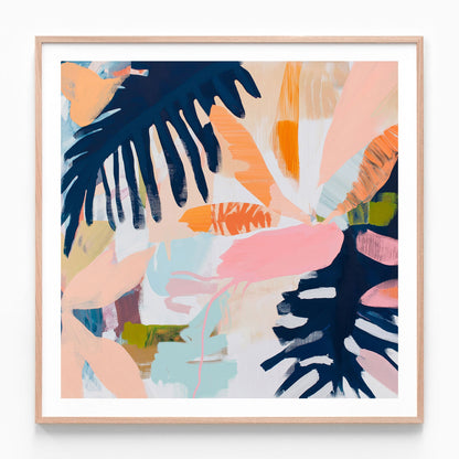 MidnIght Palms oak framed print