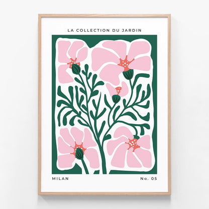 Milan Flower Market oak framed print