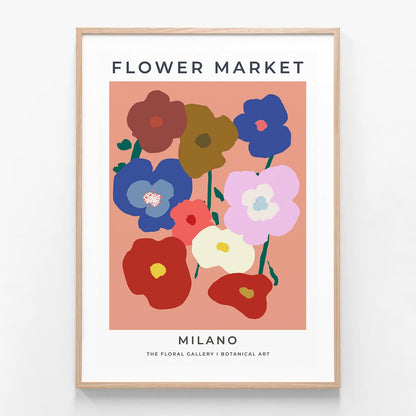 Milano Flower Market oak framed print
