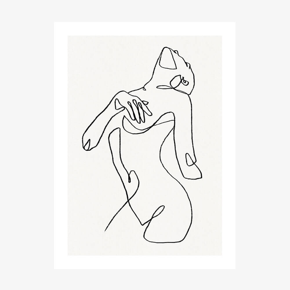 This art print features a minimalist line drawing titled "Natasha." The artwork captures the delicate and elegant form of a female figure in a graceful pose.