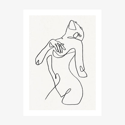 This art print features a minimalist line drawing titled "Natasha." The artwork captures the delicate and elegant form of a female figure in a graceful pose.