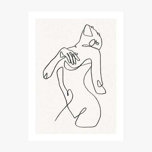 This art print features a minimalist line drawing titled "Natasha." The artwork captures the delicate and elegant form of a female figure in a graceful pose.