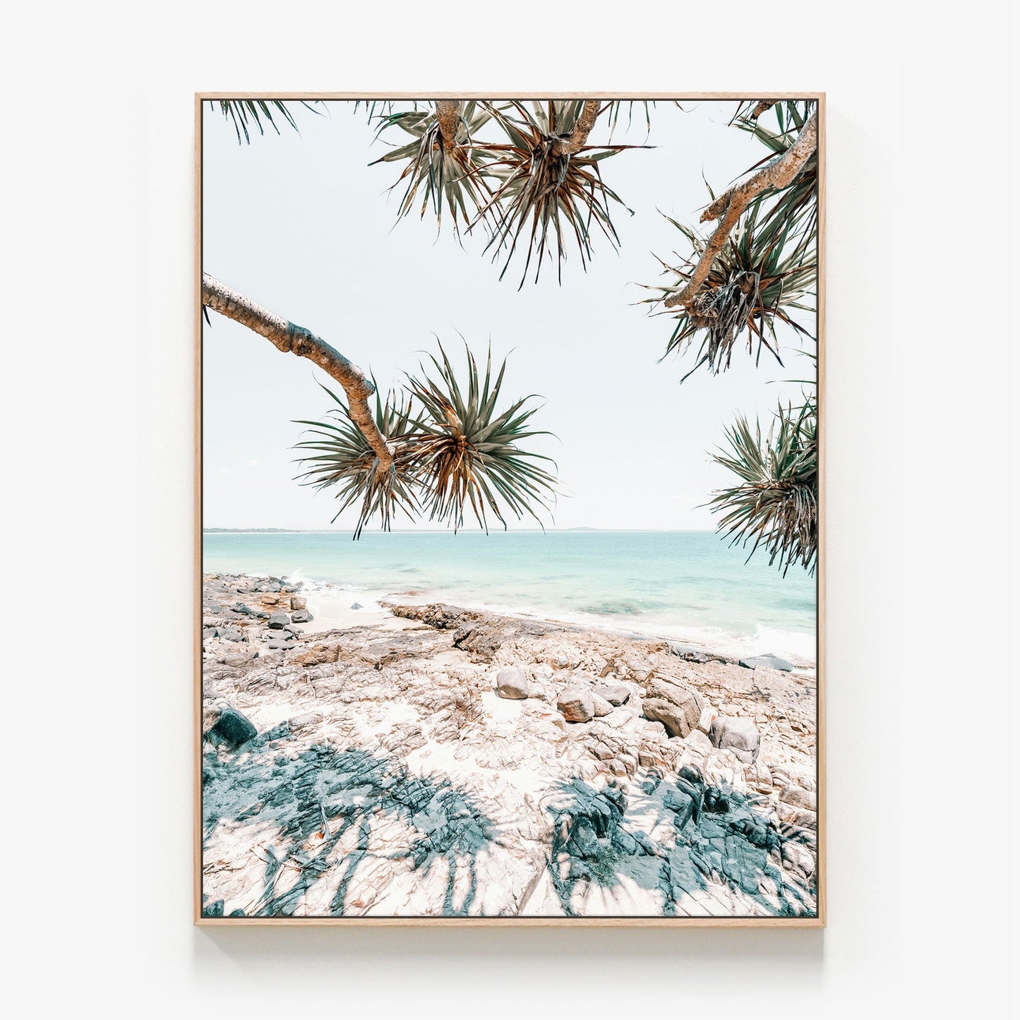 Noosa Palms Canvas wall art with oak float frame