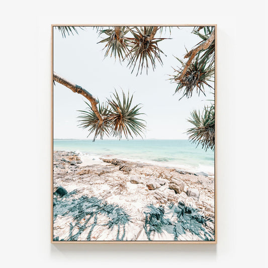 Noosa Palms Canvas wall art with oak float frame
