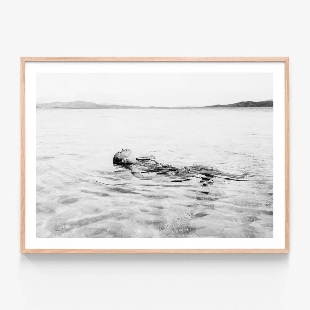 Ocean Moment wall art print in oak frame