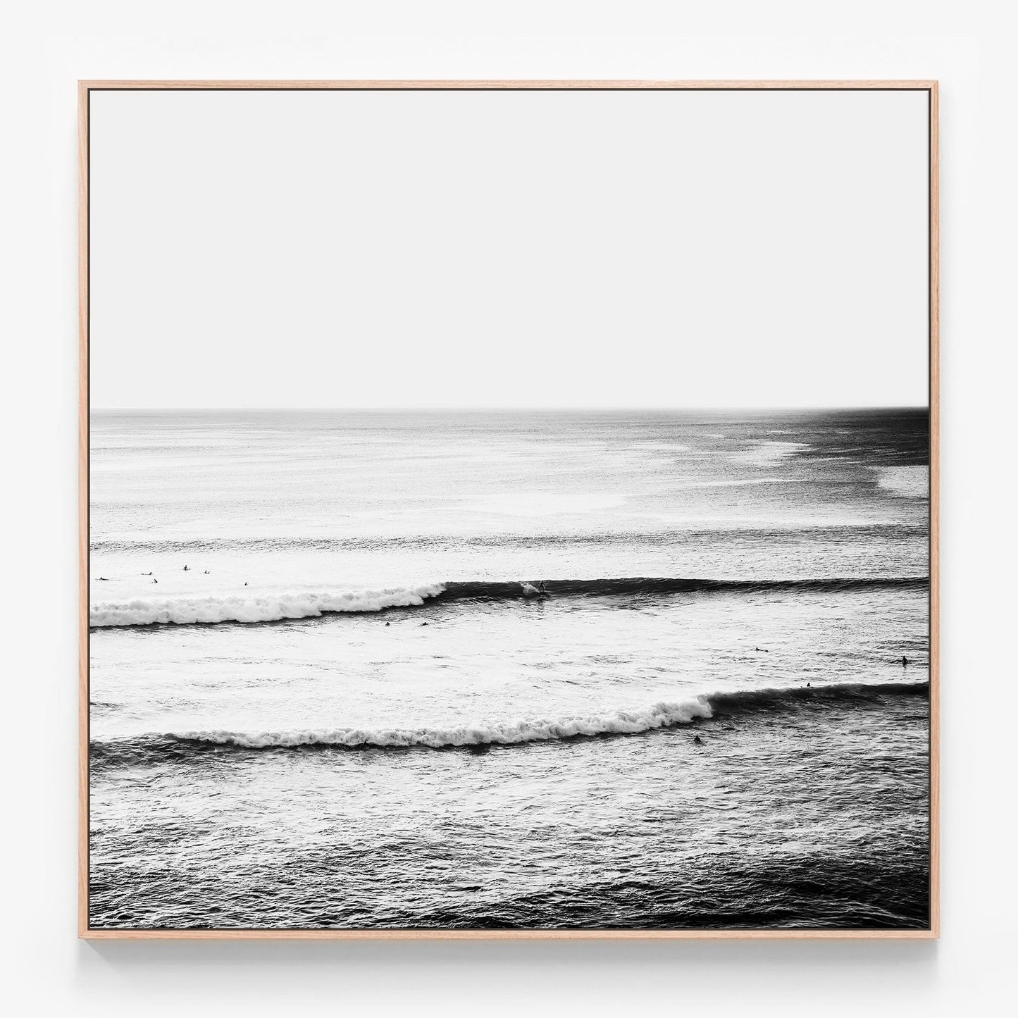 Oceanside Sunset B&W Canvas print in oak frame